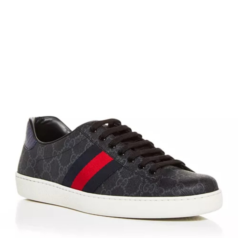 Gucci Men's Monogram Low Top Leather Trim Sneakers